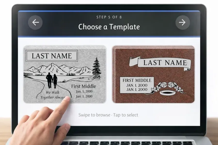 Choosing a headstone template in the online designer